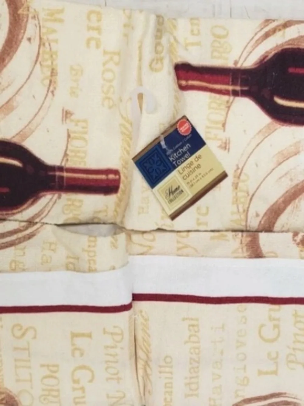 Home Collection design Wine Bottle & Glass Kitchen Towels - Red, Brown, Cream